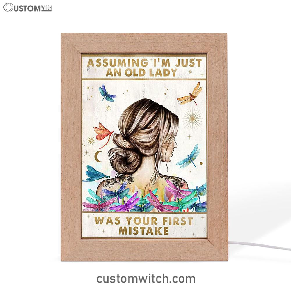 Assuming I'm Just An Old Lady Frame Lamp - Boho-Chic Art Decor - 40th 50th 60th 70th Birthday Gift For Women Bff, Grandmother Gift