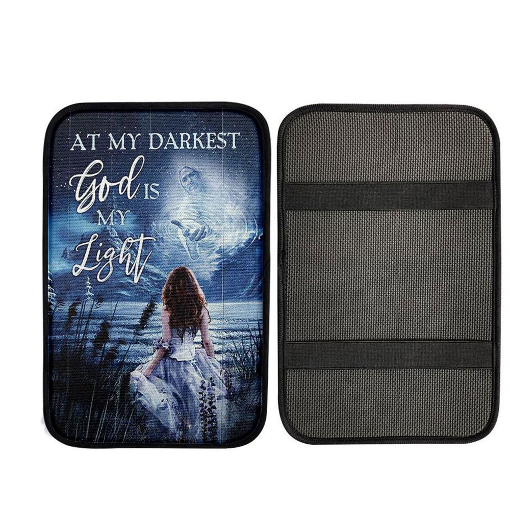 At My Darkest God Is My Light Car Center Console Cover, Christian Car Armrest Pad, Religious Car Armrest Accessories