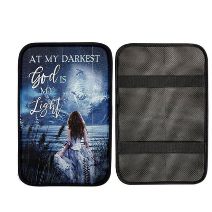 At My Darkest God Is My Light Car Center Console Cover, Christian Car Armrest Pad, Religious Car Armrest Accessories