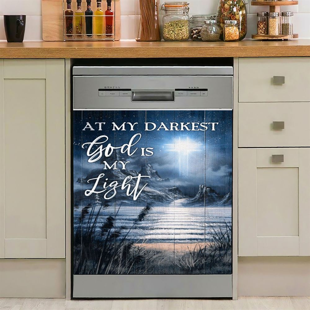 At My Darkest God Is My Light Dishwasher Cover, Bible Verse Dishwasher Magnet Cover, Christian Inspirational Kitchen Decor