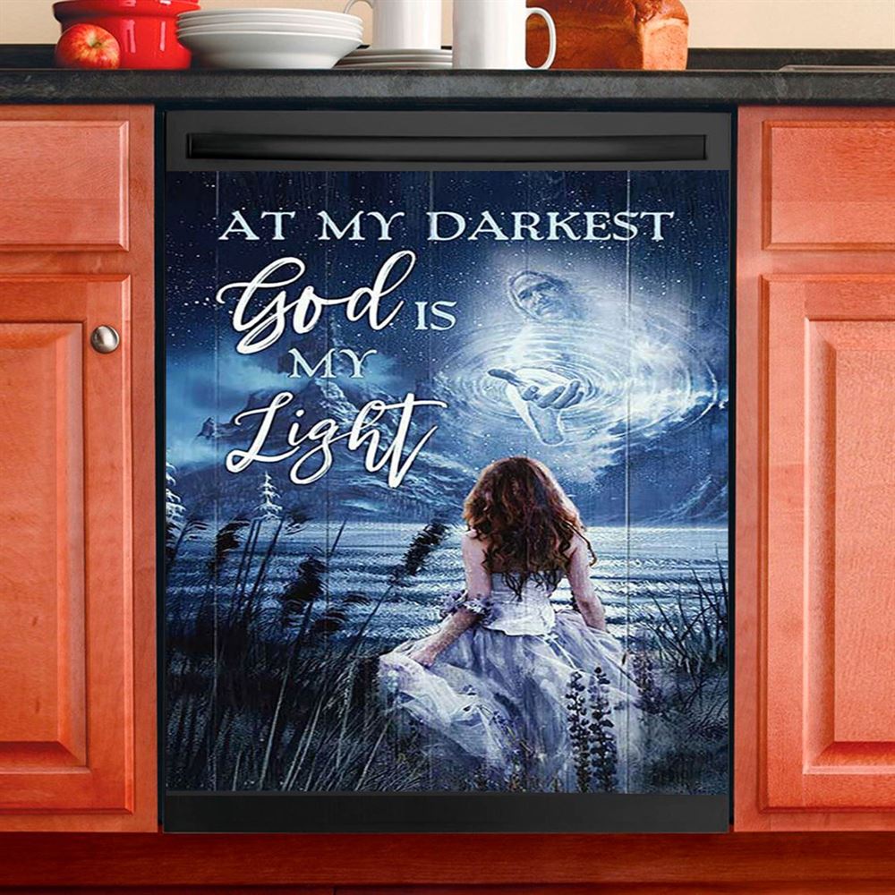 At My Darkest God Is My Light Dishwasher Cover, Christian Dishwasher Magnet Cover, Religious Kitchen Decor