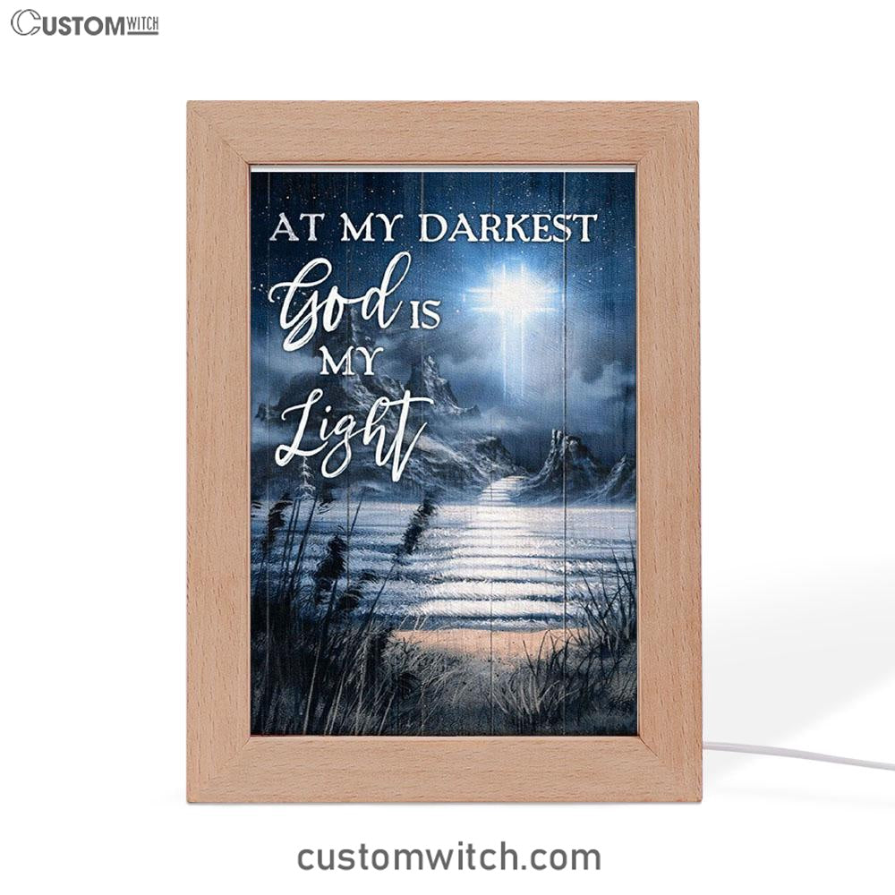 At My Darkest God Is My Light Frame Lamp - Jesus And Horse Family Frame Lamp Art - Christian Art Decor - Religious Gifts Night Light