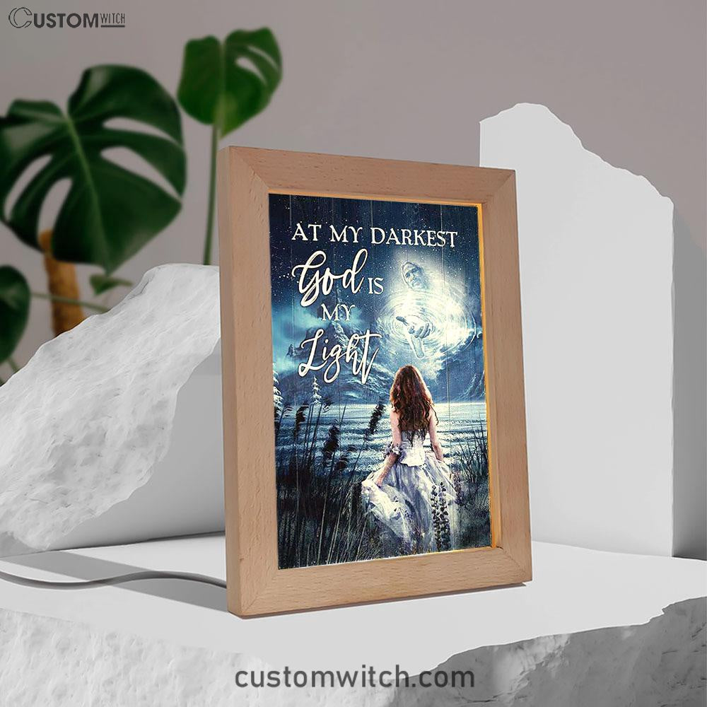 At My Darkest God Is My Light Frame Lamp Art - Bible Verse Art - Christian Inspirational Decor