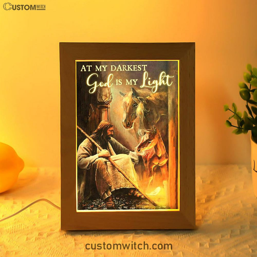 At My Darkest God Is My Light Frame Lamp Art - Christian Art Decor - Religious Gifts Night Light
