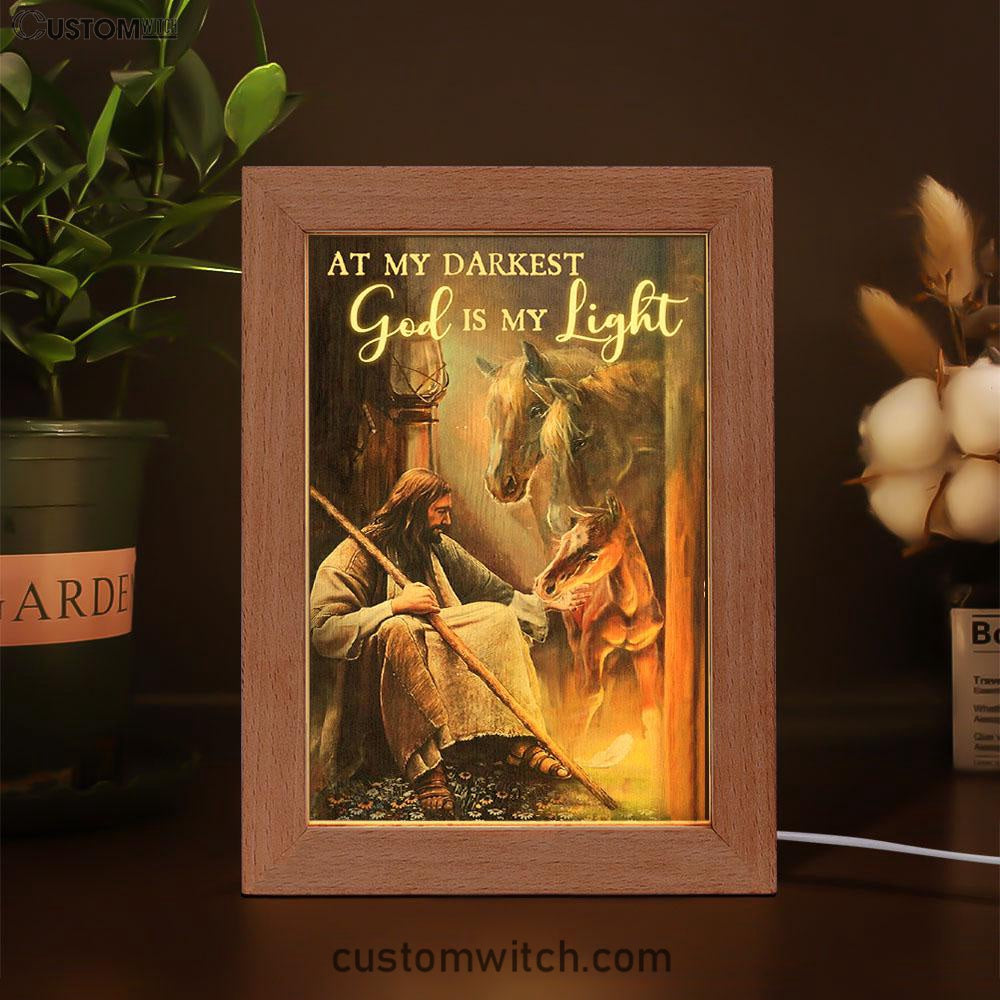 At My Darkest God Is My Light Frame Lamp Art - Christian Art Decor - Religious Gifts Night Light