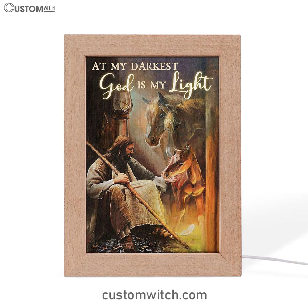 At My Darkest God Is My Light Frame Lamp Art - Christian Art Decor - Religious Gifts Night Light