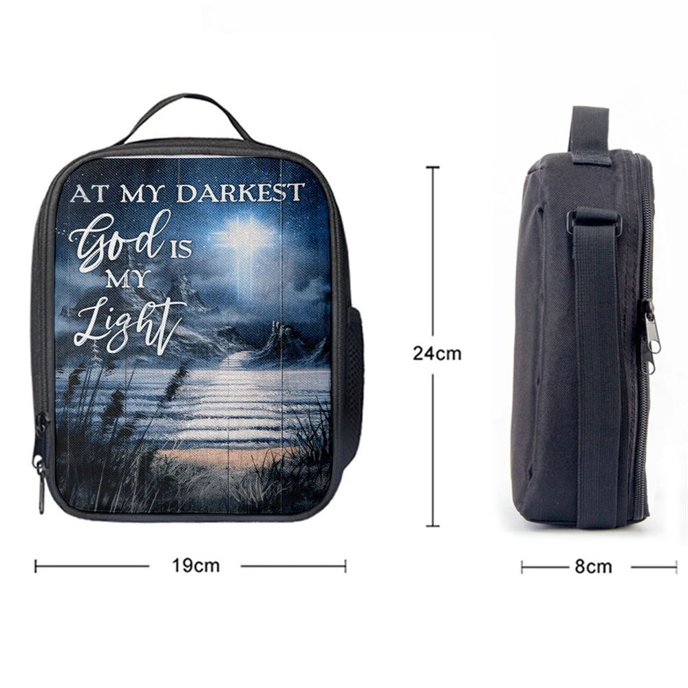 At My Darkest God Is My Light Lunch Bag, Christian Lunch Bag For School, Picnic, Religious Lunch Bag