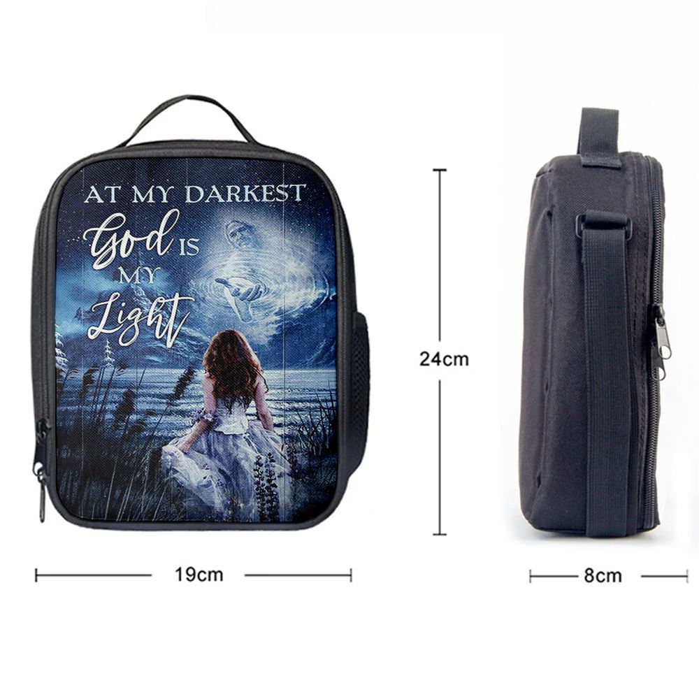 At My Darkest God Is My Light Lunch Bags, Christian Lunch Bag For School, Picnic, Religious Lunch Bag