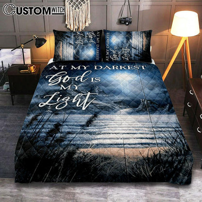 At My Darkest God Is My Light Quilt Bedding Set - Jesus And Horse Family Quilt Bedding Set Bedroom - Christian Bedroom Decor - Religious Quilt Bedding Set Prints