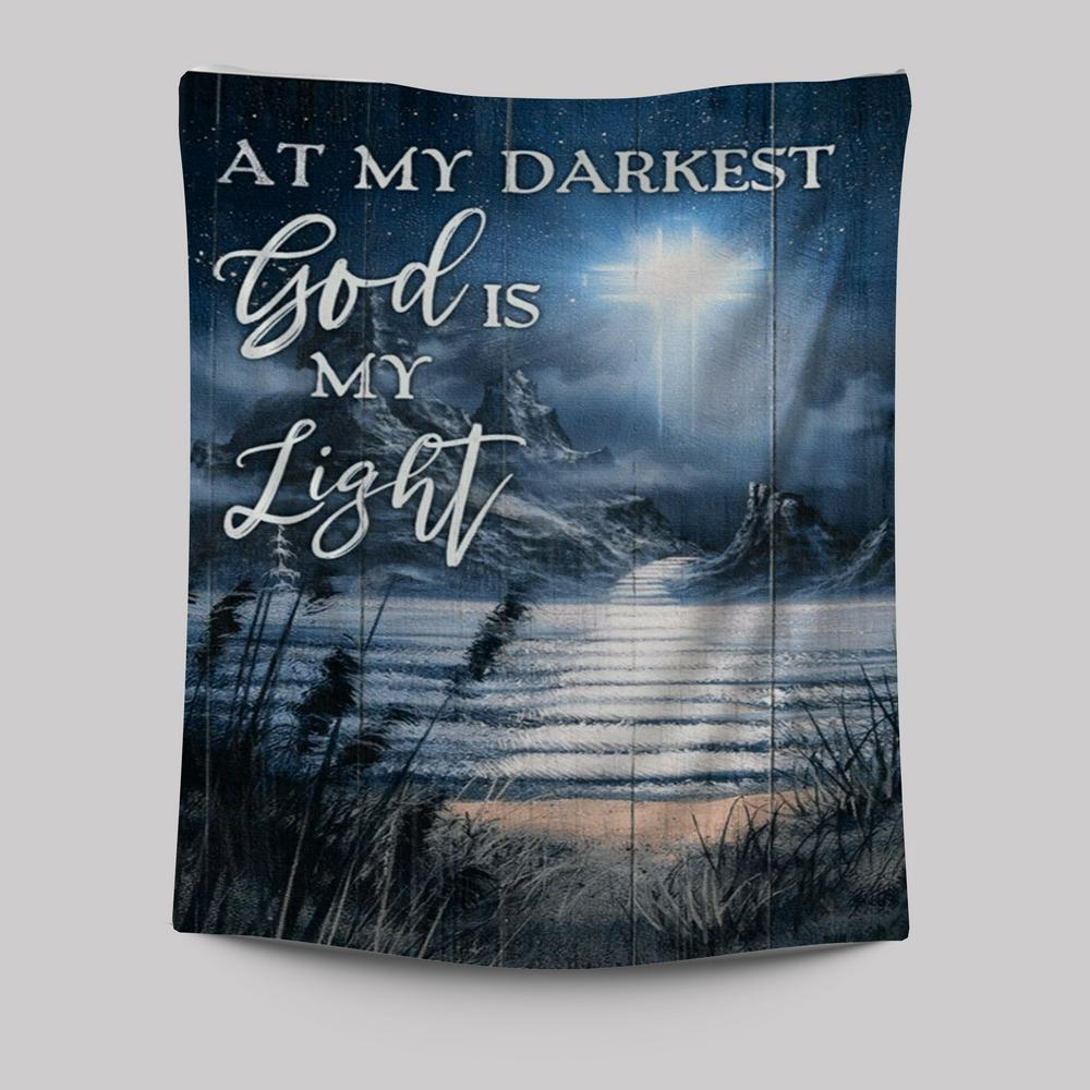 At My Darkest God Is My Light Tapestry - Jesus And Horse Family Tapestry Wall Art - Christian Wall Art Decor - Religious Tapestries Wall Hanging Prints