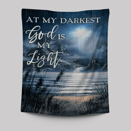 At My Darkest God Is My Light Tapestry - Jesus And Horse Family Tapestry Wall Art - Christian Wall Art Decor - Religious Tapestries Wall Hanging Prints