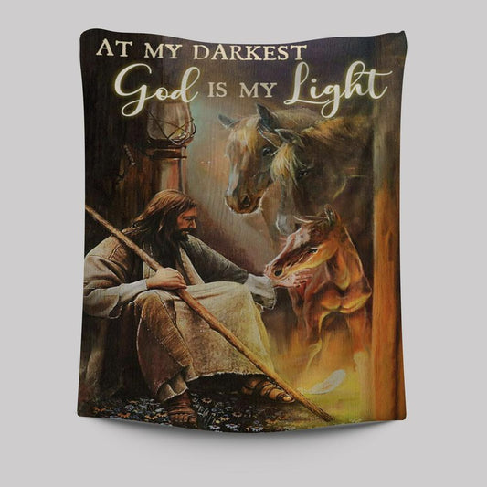 At My Darkest God Is My Light Tapestry Wall Art - Christian Wall Art Decor - Religious Tapestries Wall Hanging Prints