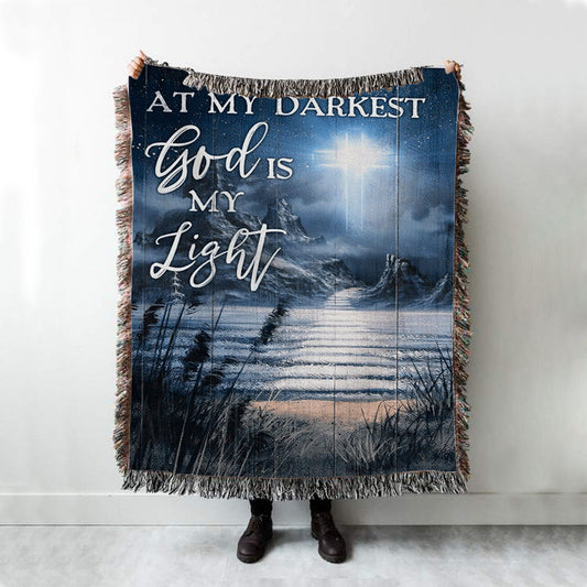 At My Darkest God Is My Light Woven Blanket - Jesus And Horse Family Woven Throw Blanket - Christian Throw Blanket Decor - Religious Woven Blanket Prints