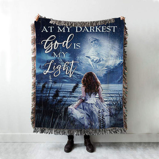 At My Darkest God Is My Light Woven Blanket Art - Bible Verse Throw Blanket - Christian Inspirational Boho Blanket