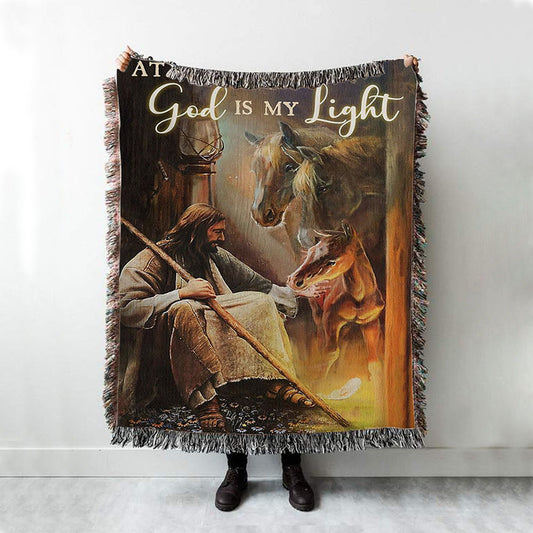 At My Darkest God Is My Light Woven Throw Blanket - Christian Throw Blanket Decor - Religious Woven Blanket Prints