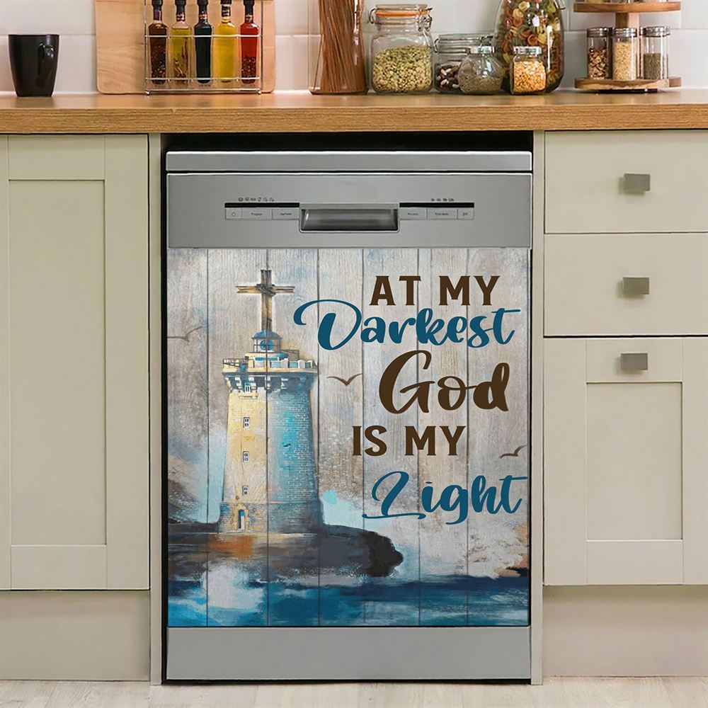 At My Drakest God Is My Life Lighthouse Dishwasher Cover, Christian Dishwasher Magnet Cover, Religious Kitchen Decor