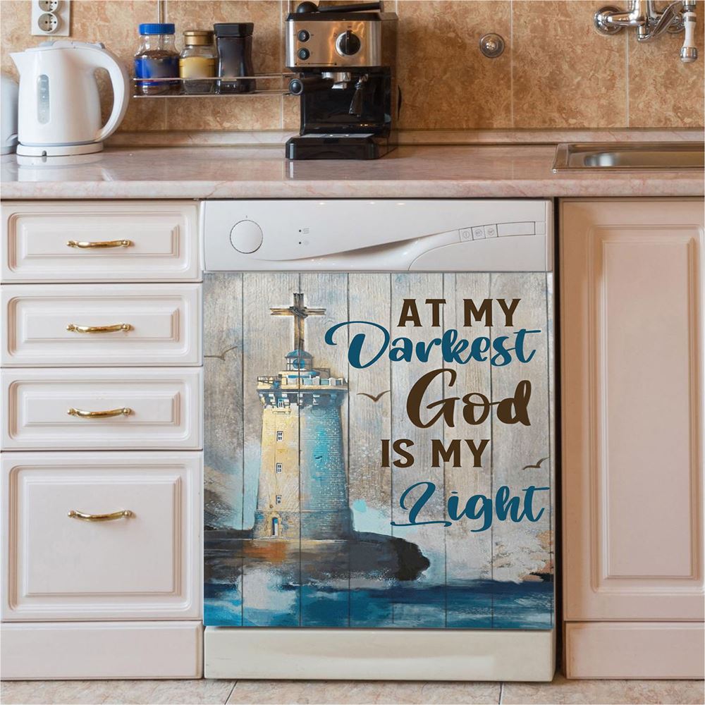 At My Drakest God Is My Life Lighthouse Dishwasher Cover, Christian Dishwasher Magnet Cover, Religious Kitchen Decor