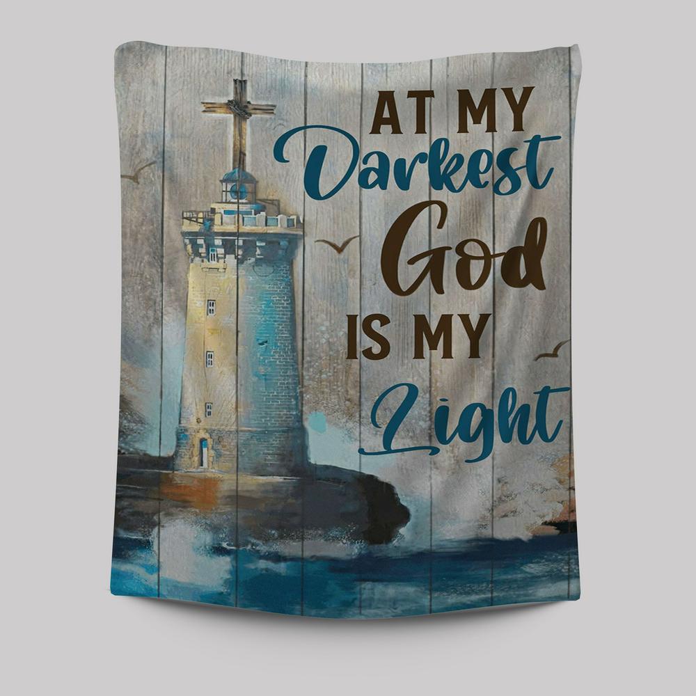 At My Drakest God Is My Life Lighthouse Tapestry Wall Art - Christian Wall Tapestry - Religious Tapestries Wall Hanging Prints