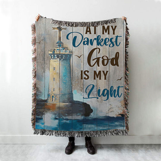 At My Drakest God Is My Life Lighthouse Woven Throw Blanket - Christian Wall Woven Blanket - Religious Woven Blanket Prints