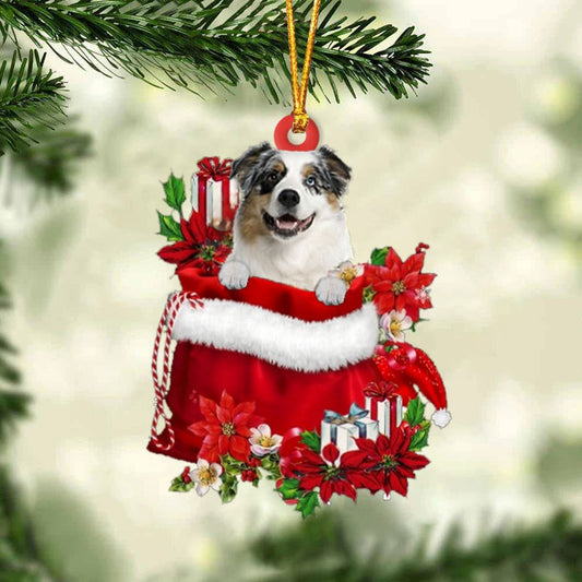 Australian Shepherd In Gift Bag Christmas Ornaments, Christmas Gift, Christmas Tree Decorations, Christmas Ornament 2023