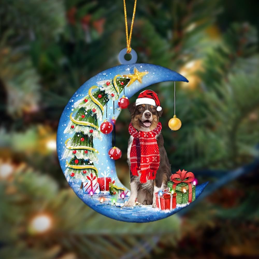 Australian Shepherd Sits On The Moon Merry Christmas Hanging Ornament, Christmas Gift, Christmas Tree Decorations, Christmas Ornament 2023