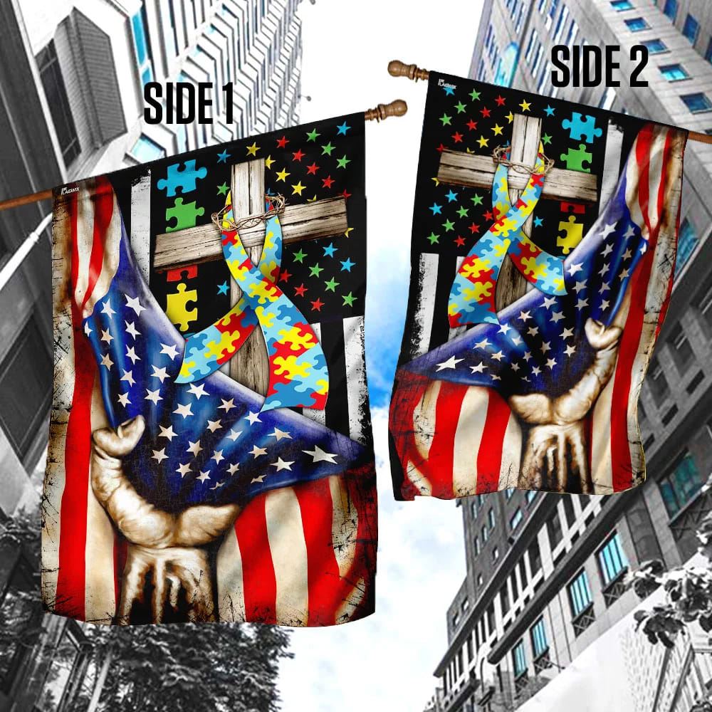 Autism Awareness Christian Cross House Flags, Christian Flag, Scripture Flag, Garden Banner