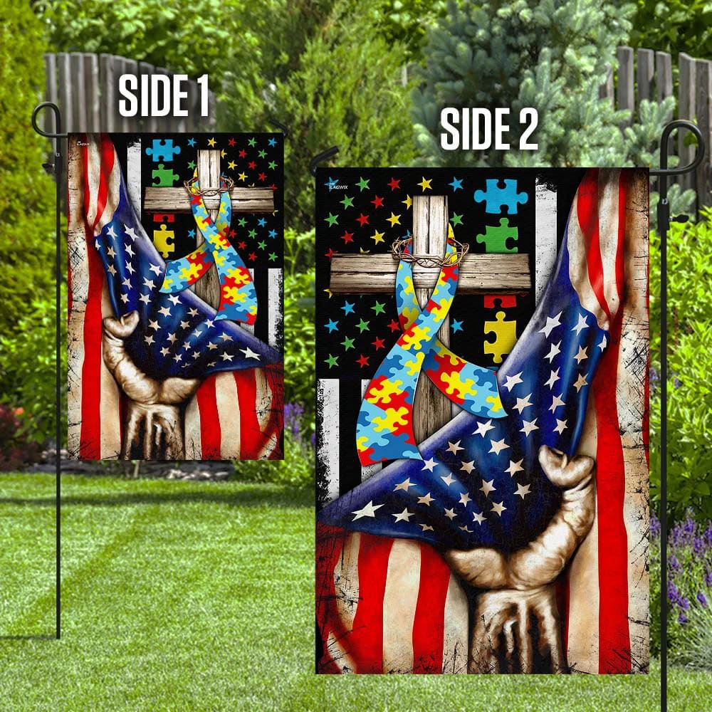 Autism Awareness Christian Cross House Flags, Christian Flag, Scripture Flag, Garden Banner