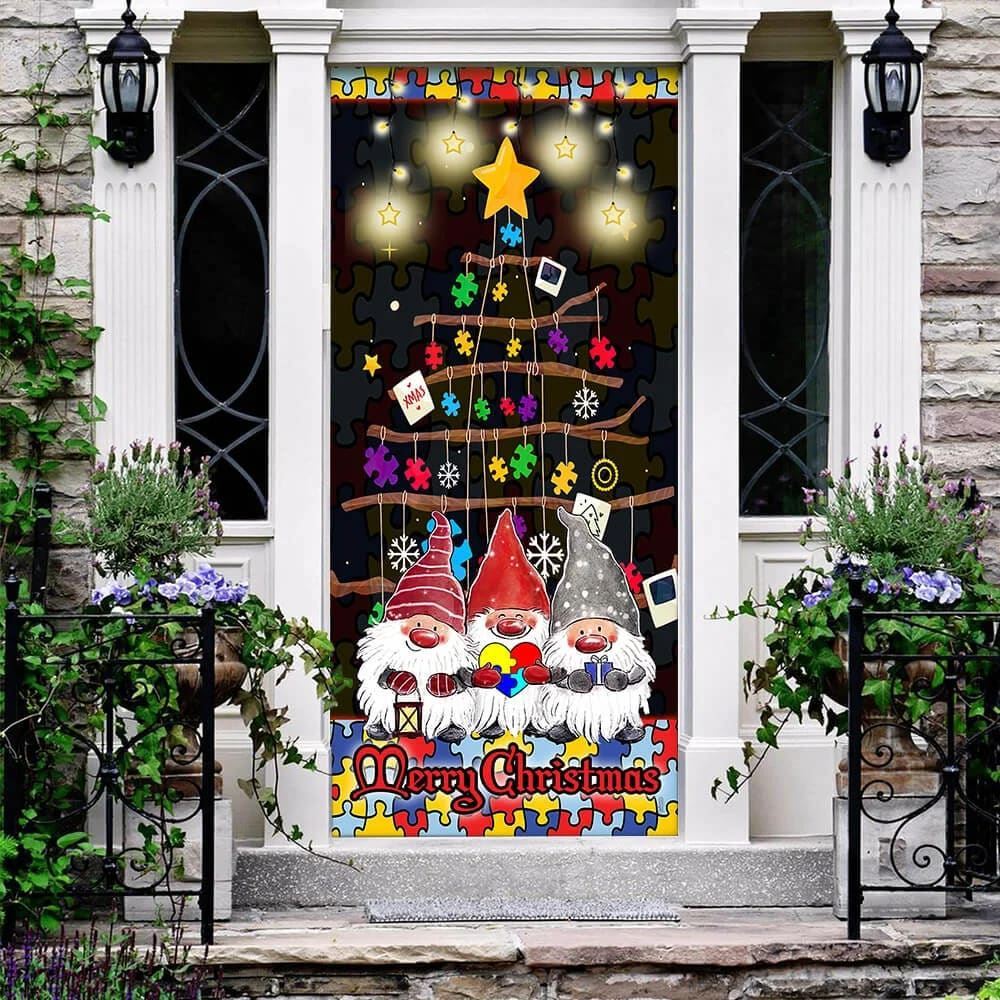 Autism Family Merry Christmas Door Cover, Front Door Christmas Cover, Christmas Door Knob Covers, Christmas Outdoor Decoration