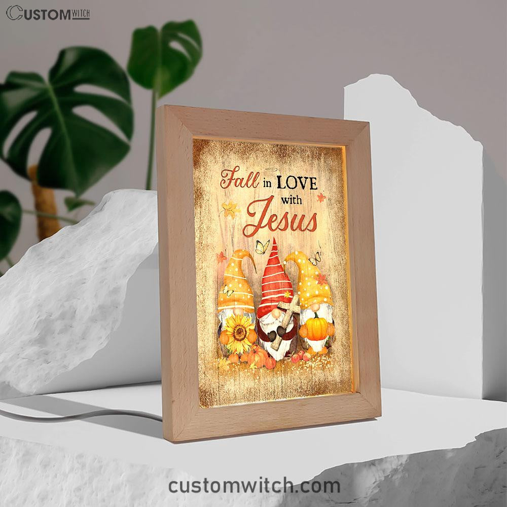 Autumn Gnome Wooden Cross Sunflower Butterfly - Fall In Love With Jesus Frame Lamp Art - Christian Night Light