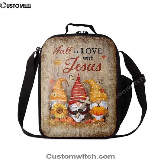 Autumn Gnome Wooden Cross Sunflower Butterfly Lunch Bag, Christian Lunch Bag For School, Picnic, Religious Lunch Bag
