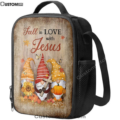 Autumn Gnome Wooden Cross Sunflower Butterfly Lunch Bag, Christian Lunch Bag For School, Picnic, Religious Lunch Bag