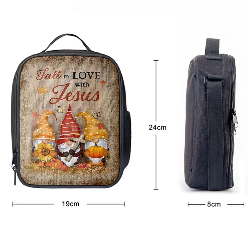 Autumn Gnome Wooden Cross Sunflower Butterfly Lunch Bag, Christian Lunch Bag For School, Picnic, Religious Lunch Bag
