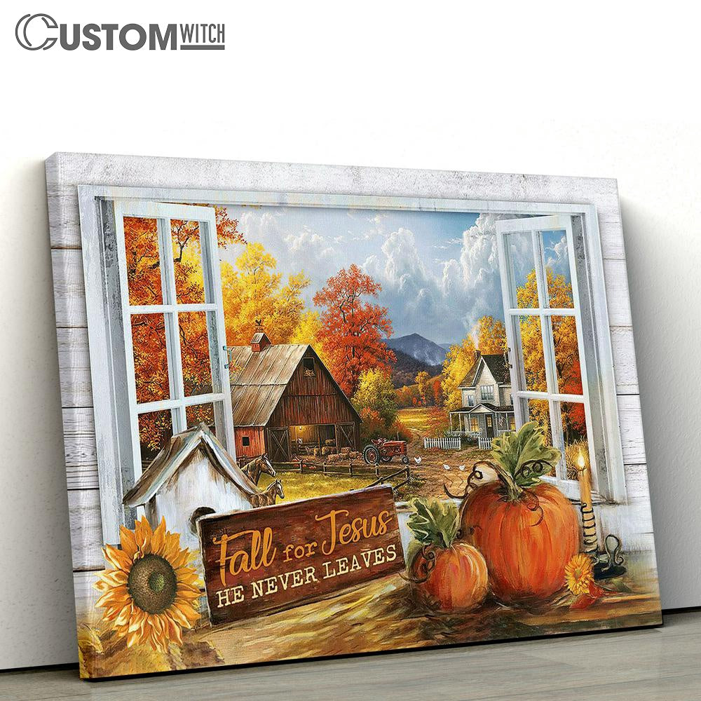 Autumn Pumpkin Farmhouse Fall For Jesus Canvas Wall Art - Bible Verse Canvas - Religious Prints