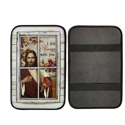 Autumn Season Cardinals Car Armrest Pad - I Am Always With You Car Center Console Cover, Religious Car Armrest Accessories