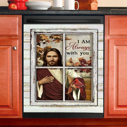 Autumn Season Cardinals Dishwasher Cover, I Am Always With You Dishwasher Magnet Cover, Christian Kitchen Decor