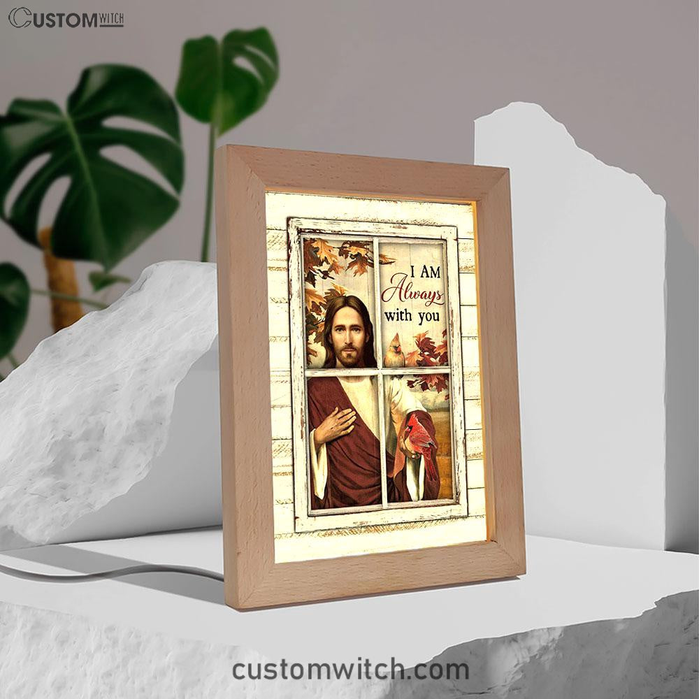 Autumn Season Cardinals Frame Lamp - I Am Always With You Frame Lamp Art - Christian Night Light - Bible Verse Wooden Lamp
