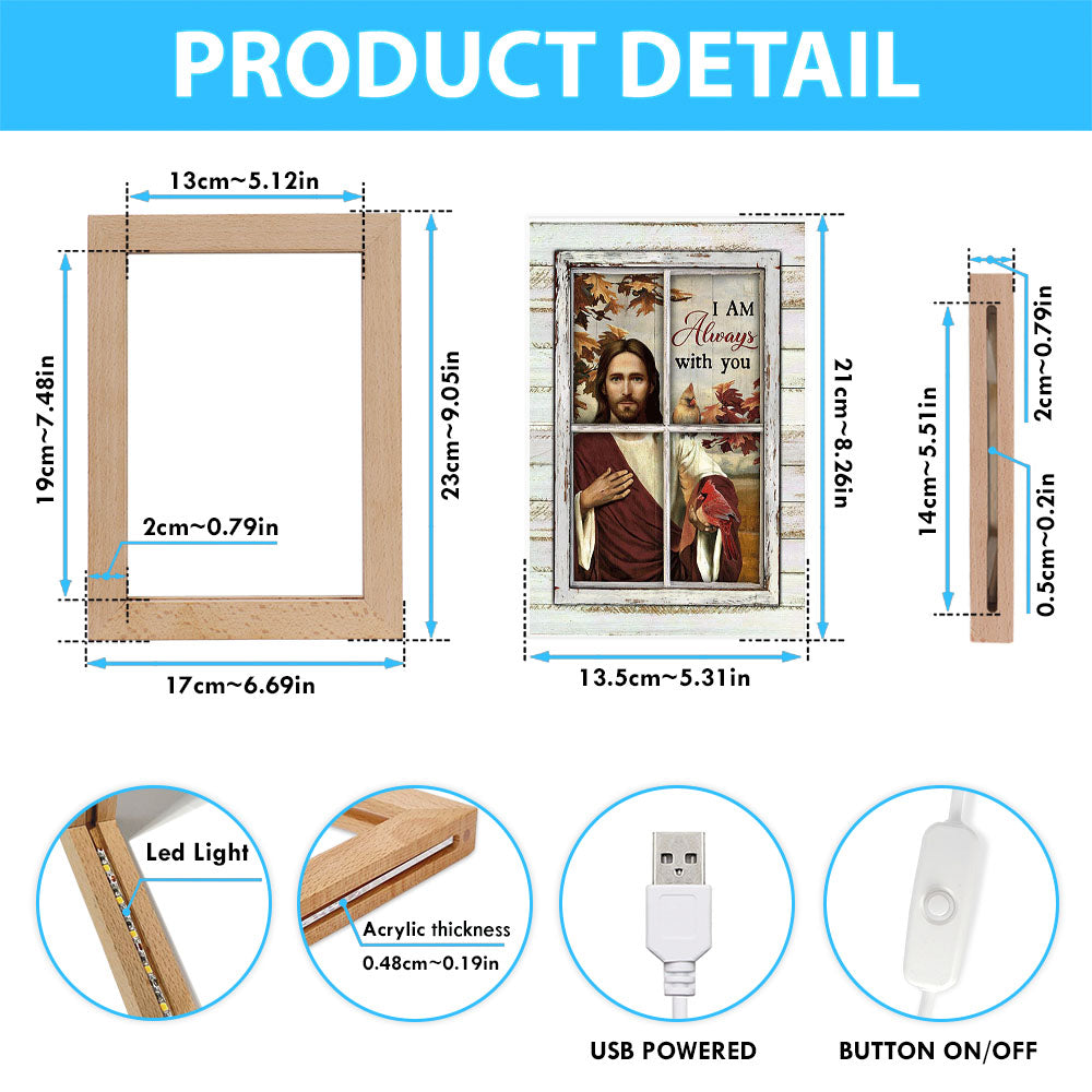 Autumn Season Cardinals Frame Lamp - I Am Always With You Frame Lamp Art - Christian Night Light - Bible Verse Wooden Lamp