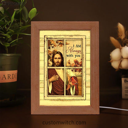 Autumn Season Cardinals Frame Lamp - I Am Always With You Frame Lamp Art - Christian Night Light - Bible Verse Wooden Lamp