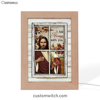 Autumn Season Cardinals Frame Lamp - I Am Always With You Frame Lamp Art - Christian Night Light - Bible Verse Wooden Lamp