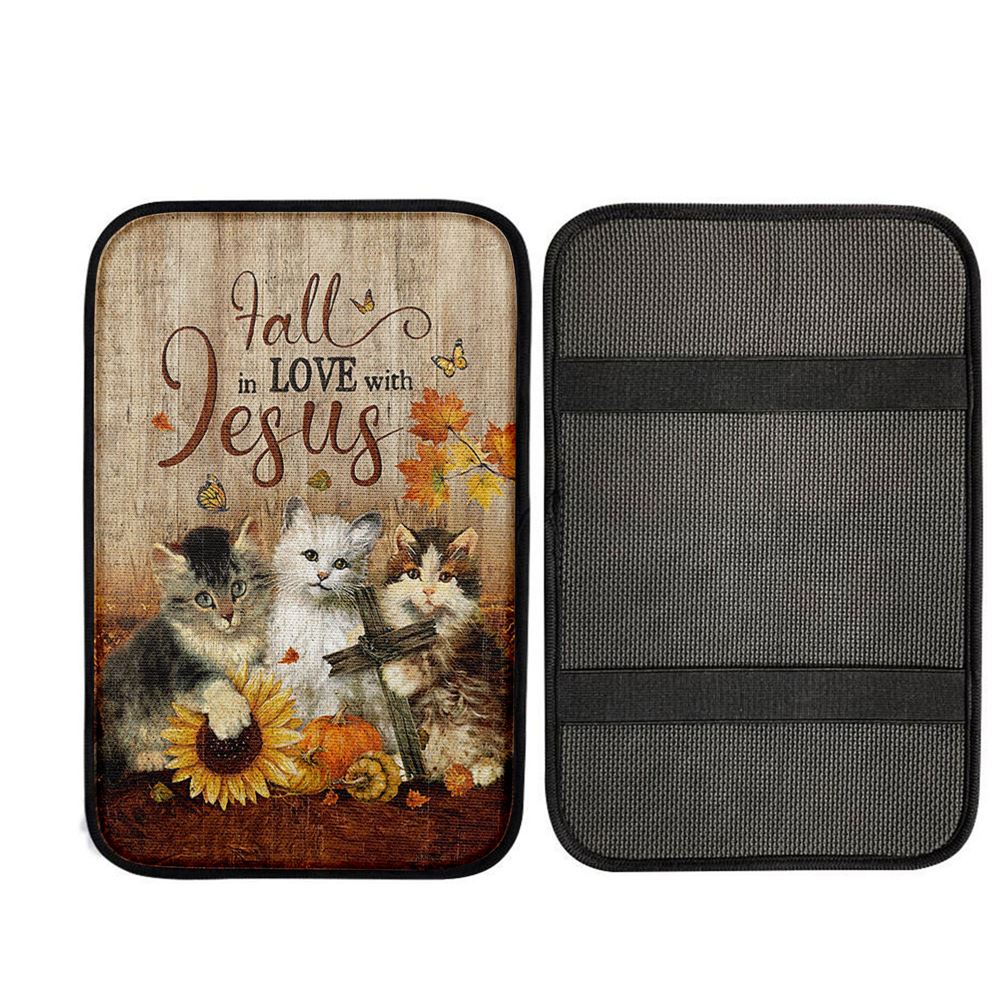 Autumn Season Cute Kittens Pumpkin Cat Painting Car Armrest Pad - Fall In Love With Jesus  Car Armrest Accessories
