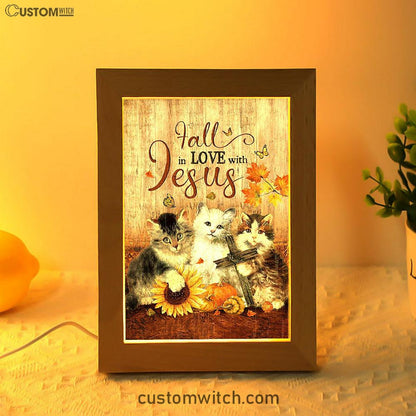 Autumn Season Cute Kittens Pumpkin Cat Painting Frame Lamp - Fall In Love With Jesus Frame Lamp Art - Christian Night Light