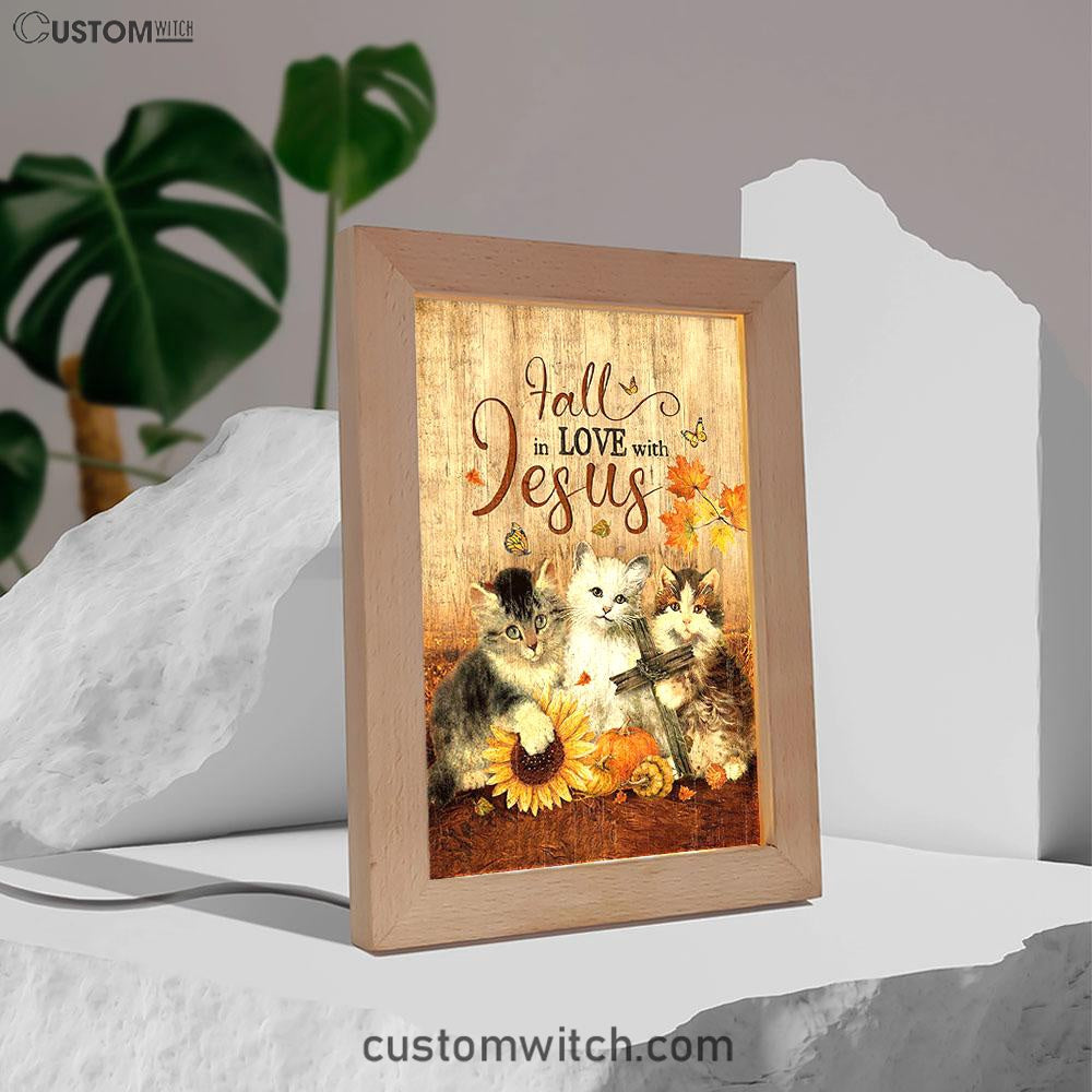 Autumn Season Cute Kittens Pumpkin Cat Painting Frame Lamp - Fall In Love With Jesus Frame Lamp Art - Christian Night Light