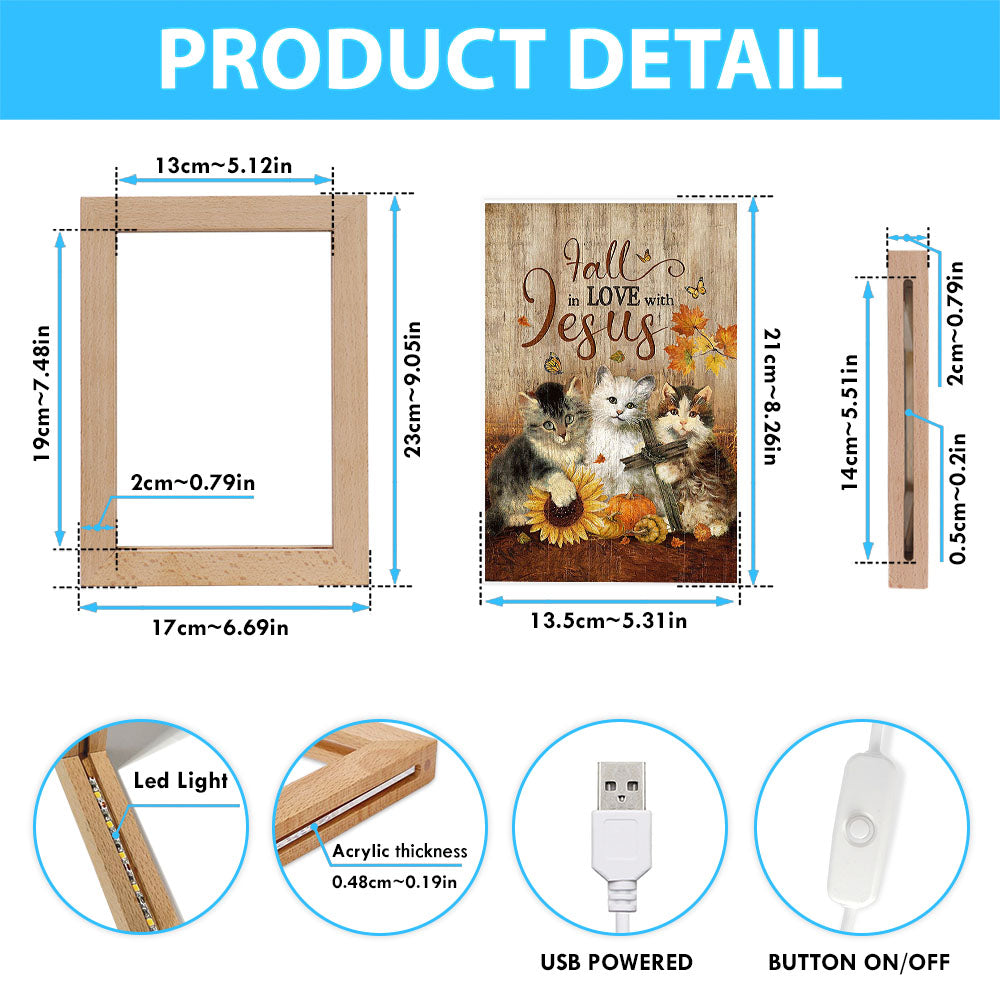 Autumn Season Cute Kittens Pumpkin Cat Painting Frame Lamp - Fall In Love With Jesus Frame Lamp Art - Christian Night Light