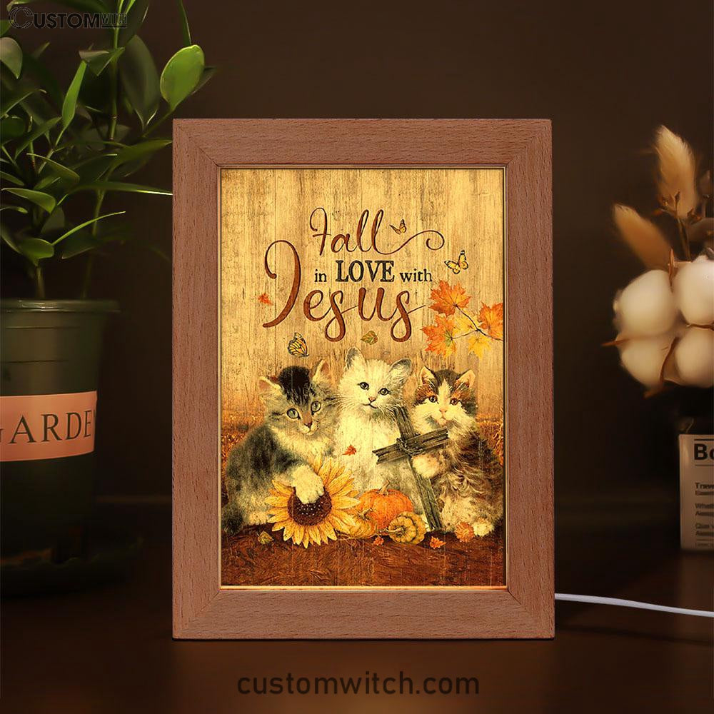 Autumn Season Cute Kittens Pumpkin Cat Painting Frame Lamp - Fall In Love With Jesus Frame Lamp Art - Christian Night Light