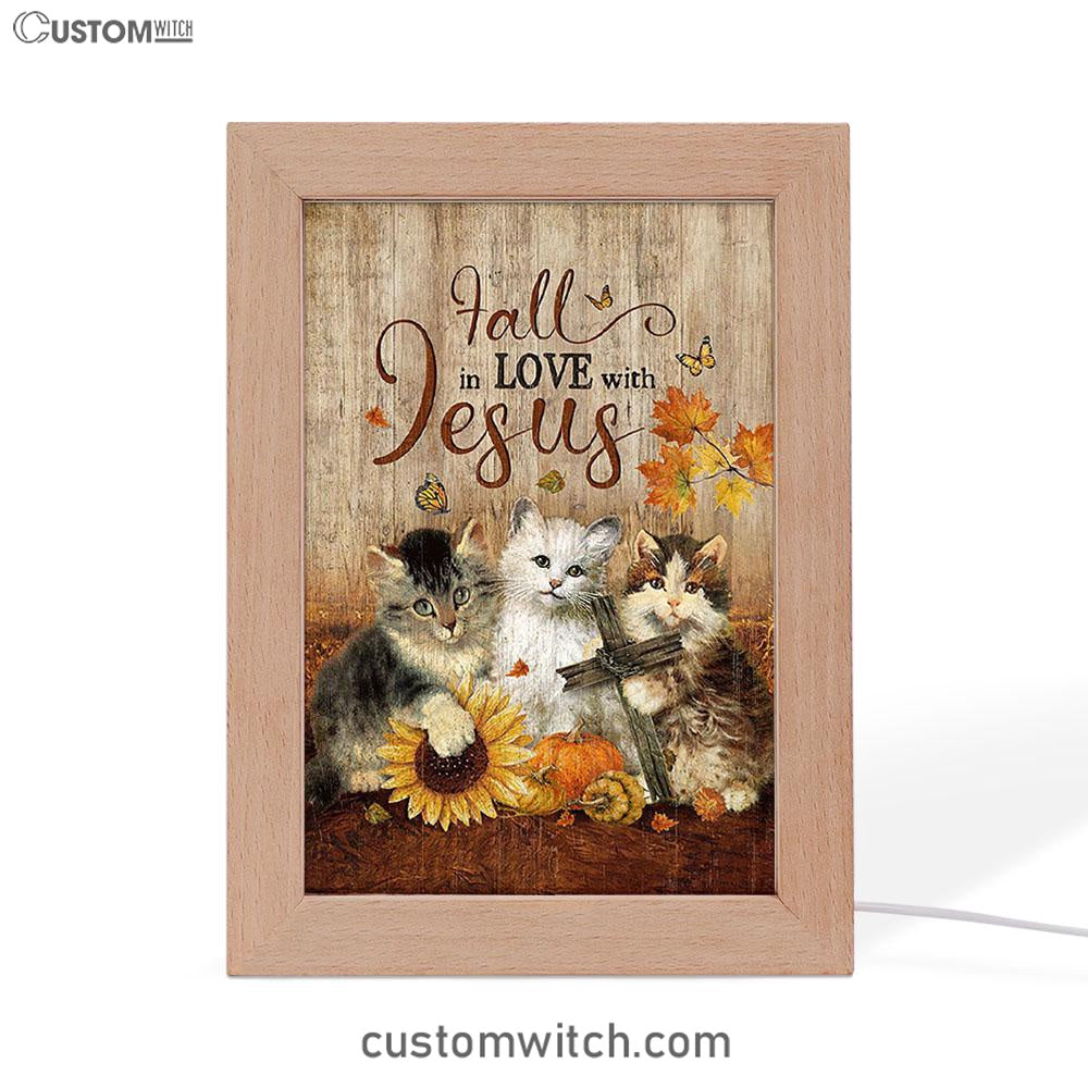 Autumn Season Cute Kittens Pumpkin Cat Painting Frame Lamp - Fall In Love With Jesus Frame Lamp Art - Christian Night Light
