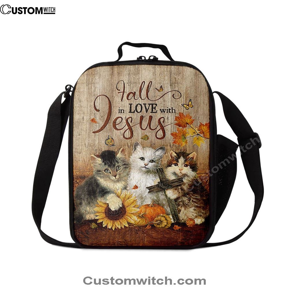 Autumn Season Cute Kittens Pumpkin Cat Painting Lunch Bag, Christian Lunch Bag For School, Picnic, Religious Lunch Bag
