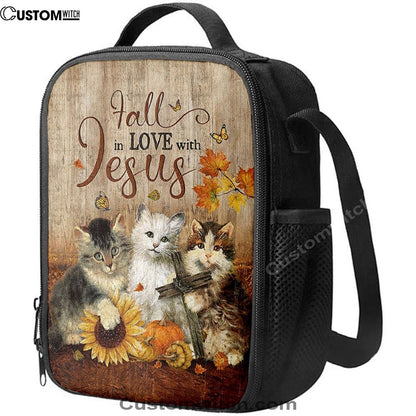 Autumn Season Cute Kittens Pumpkin Cat Painting Lunch Bag, Christian Lunch Bag For School, Picnic, Religious Lunch Bag
