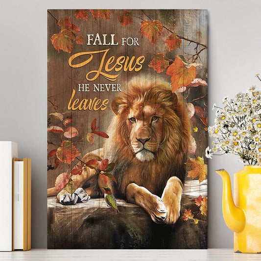 Autumn Season Lion Of Judah Autumn Leaves Fall For He Never Leaves Canvas Wall Art - Christian Canvas Prints