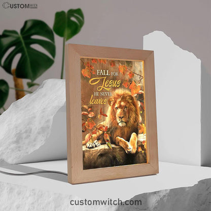Autumn Season Lion Of Judah Autumn Leaves Fall For He Never Leaves Frame Lamp Art - Christian Night Light