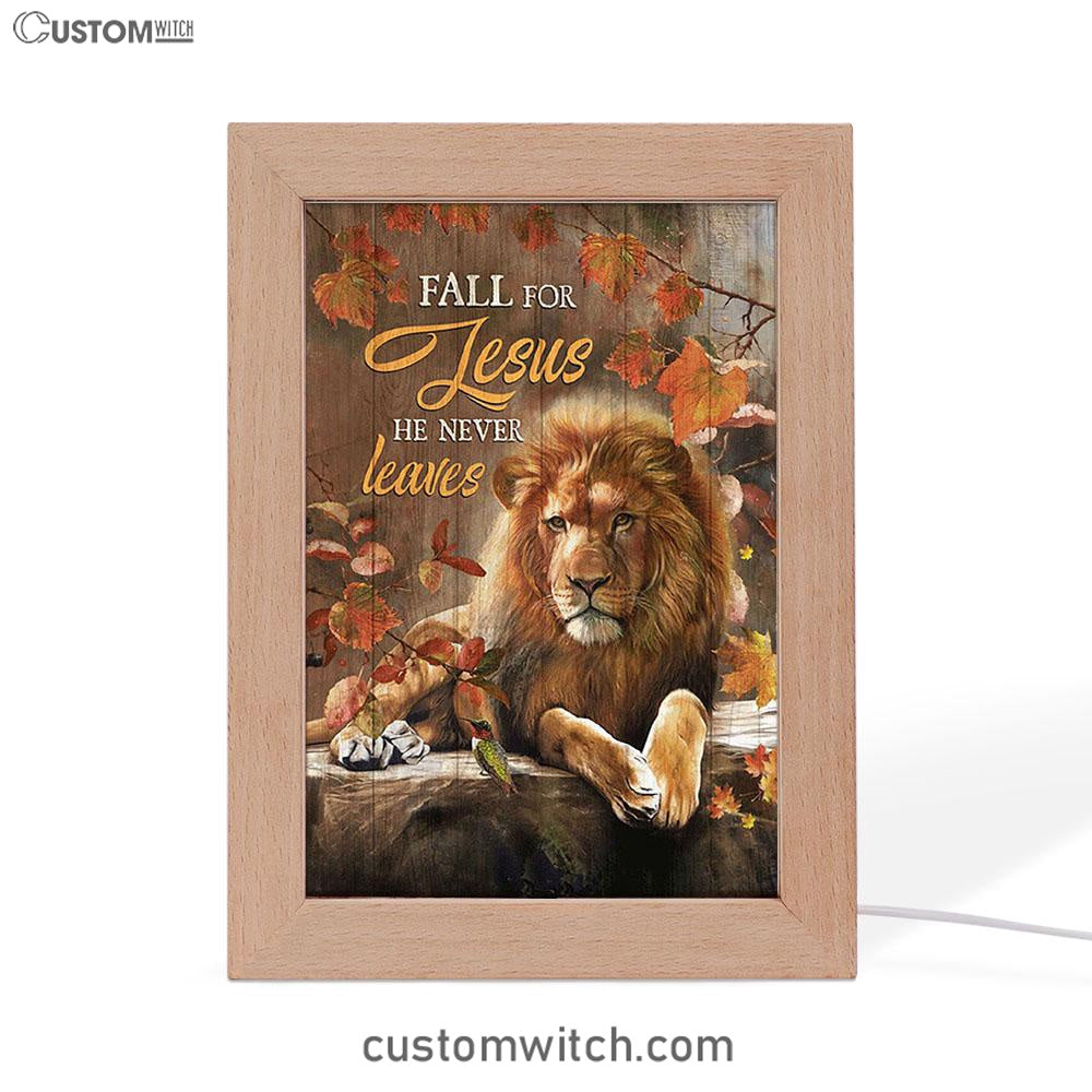 Autumn Season Lion Of Judah Autumn Leaves Fall For He Never Leaves Frame Lamp Art - Christian Night Light